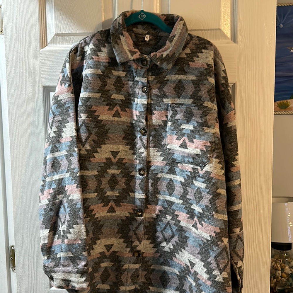 XL Flannel shirt - pale pink, blue, light & dark gray